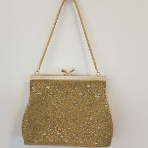 Vintage Gold Beaded Evening Bag with Clasp close